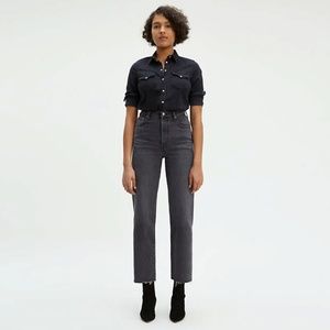 Levis Ribcage Straight Jeans, Cropped, Black